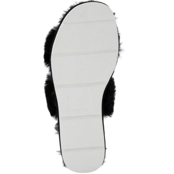 NEW Dolce Vita Women Puff Black Faux Fur Two Strap Slide Sandal Slippers - Picture 6 of 9